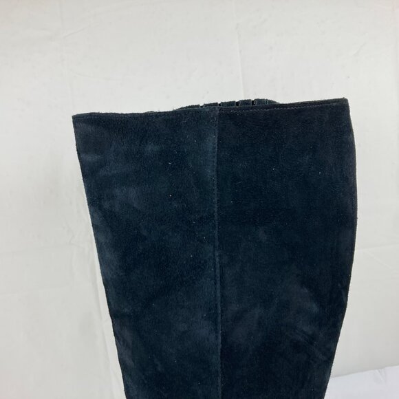 Sillouettes Women Sz 8W Wide Tall Suede Black Leather Riding Boots Low Block - Picture 2 of 11